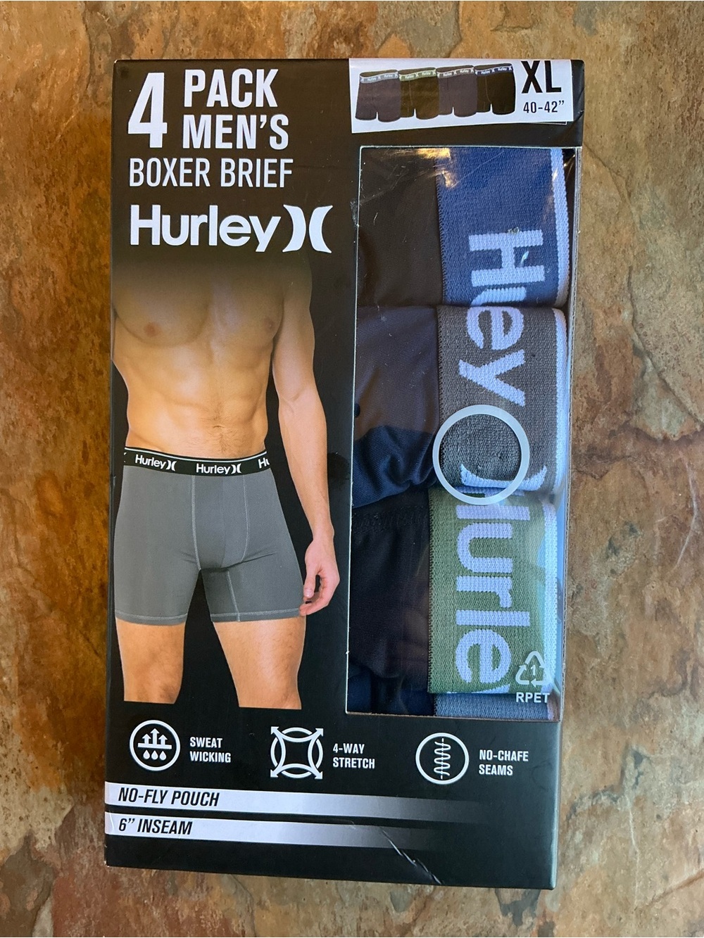 Hurley Men’s 4-Pack Boxer Briefs - Gray, Black, Navy, Olive